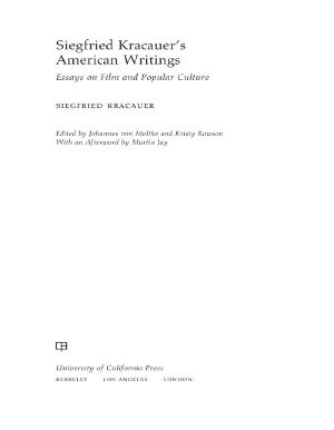 [Weimar and Now: German Cultural Criticism 45] • Siegfried Kracauer’s American Writings